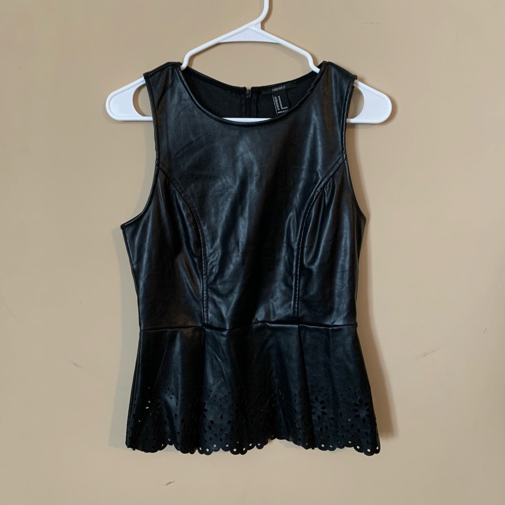 Black fake leather tank top